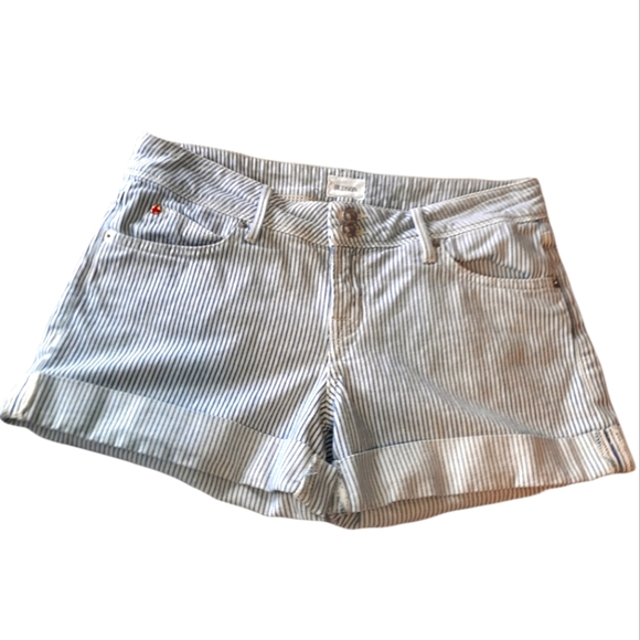 Hudson Jeans Pants - Hudson Striped Croxley Mid Thigh Shorts White & Blue Size 28